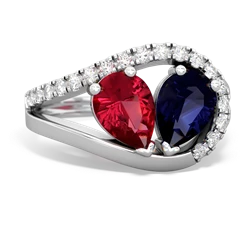 Lab Ruby Nestled Heart Keepsake 14K White Gold ring R5650