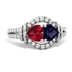 Lab Ruby Art-Deco Keepsake 14K White Gold ring R5630