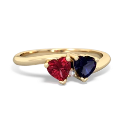 Lab Ruby Sweethearts 14K Yellow Gold ring R5260