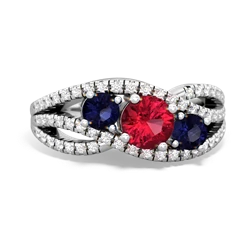 Lab Ruby Three Stone Aurora 14K White Gold ring R3080