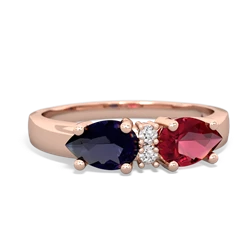 Lab Ruby Pear Bowtie 14K Rose Gold ring R0865