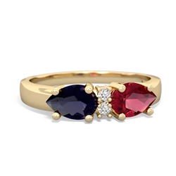 Lab Ruby Pear Bowtie 14K Yellow Gold ring R0865