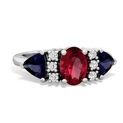 Lab Ruby Antique Style Three Stone 14K White Gold ring R2186