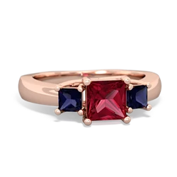 Lab Ruby Three Stone Trellis 14K Rose Gold ring R4015