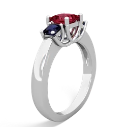 Lab Ruby Three Stone Trellis 14K White Gold ring R4015