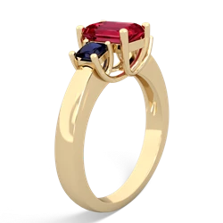 Lab Ruby Three Stone Emerald-Cut Trellis 14K Yellow Gold ring R4021