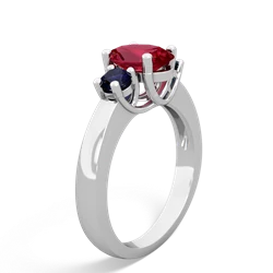 Lab Ruby Three Stone Oval Trellis 14K White Gold ring R4024