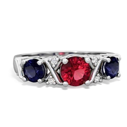 Lab Ruby Hugs And Kisses 14K White Gold ring R5016