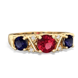 Lab Ruby Hugs And Kisses 14K Yellow Gold ring R5016