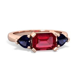 Lab Ruby Three Stone 14K Rose Gold ring R5235