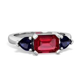 Lab Ruby Three Stone 14K White Gold ring R5235