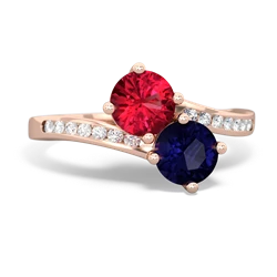 Lab Ruby Channel Set Two Stone 14K Rose Gold ring R5303