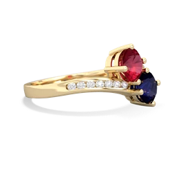 Lab Ruby Channel Set Two Stone 14K Yellow Gold ring R5303