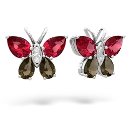 Lab Ruby Butterfly 14K White Gold earrings E2215