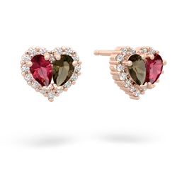 Lab Ruby Halo 14K Rose Gold earrings E7008