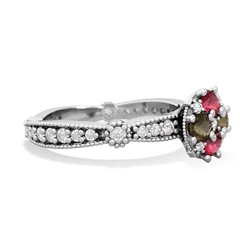 Lab Ruby Sparkling Tiara Cluster 14K White Gold ring R26293RD