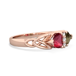 Lab Ruby Celtic Knot Double Heart 14K Rose Gold ring R5040