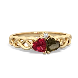 Lab Ruby Heart To Heart Braid 14K Yellow Gold ring R5870