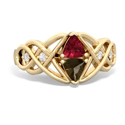 Lab Ruby Keepsake Celtic Knot 14K Yellow Gold ring R5300