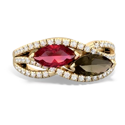 Lab Ruby Diamond Rivers 14K Yellow Gold ring R3070