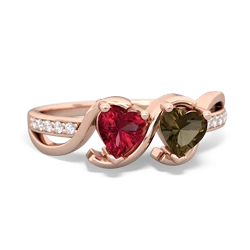 Lab Ruby Side By Side 14K Rose Gold ring R3090