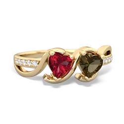 Lab Ruby Side By Side 14K Yellow Gold ring R3090