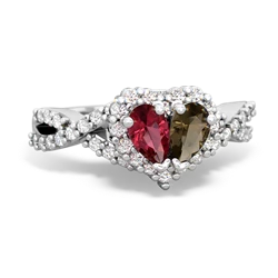 Lab Ruby Diamond Twist 'One Heart' 14K White Gold ring R2640HRT