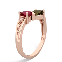 Lab Ruby Snuggling Hearts 14K Rose Gold ring R2178