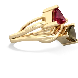 Lab Ruby Split Band Swirl 14K Yellow Gold ring R2341