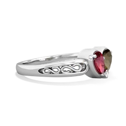 Lab Ruby Filligree 'One Heart' 14K White Gold ring R5070