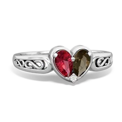 Lab Ruby Filligree 'One Heart' 14K White Gold ring R5070