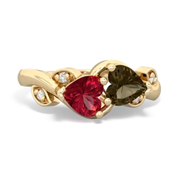 Lab Ruby Floral Elegance 14K Yellow Gold ring R5790