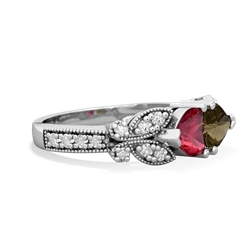 Lab Ruby Diamond Butterflies 14K White Gold ring R5601