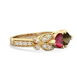 Lab Ruby Diamond Butterflies 14K Yellow Gold ring R5601