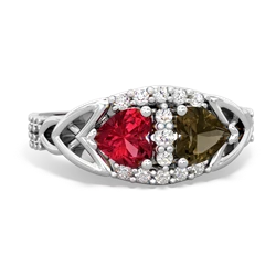 Lab Ruby Sparkling Celtic Knot 14K White Gold ring R2645