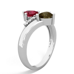 Lab Ruby Heart To Heart 14K White Gold ring R2064