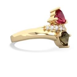 Lab Ruby Heart To Heart 14K Yellow Gold ring R2064