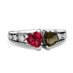 Lab Ruby Heart To Heart 14K White Gold ring R3342