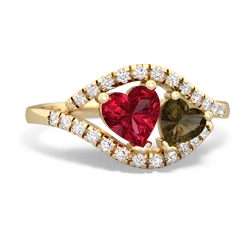 Lab Ruby Mother And Child 14K Yellow Gold ring R3010