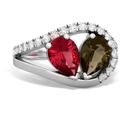 Lab Ruby Nestled Heart Keepsake 14K White Gold ring R5650