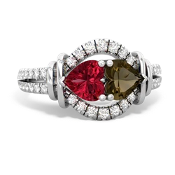 Lab Ruby Art-Deco Keepsake 14K White Gold ring R5630