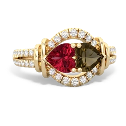 Lab Ruby Art-Deco Keepsake 14K Yellow Gold ring R5630