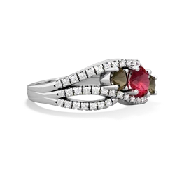 Lab Ruby Three Stone Aurora 14K White Gold ring R3080