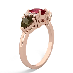 Lab Ruby Antique Style Three Stone 14K Rose Gold ring R2186