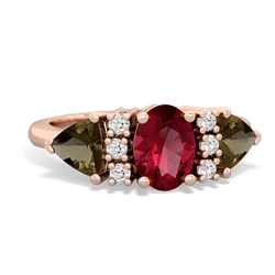 Lab Ruby Antique Style Three Stone 14K Rose Gold ring R2186