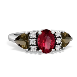 Lab Ruby Antique Style Three Stone 14K White Gold ring R2186