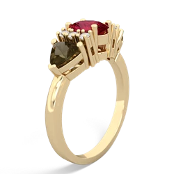 Lab Ruby Antique Style Three Stone 14K Yellow Gold ring R2186