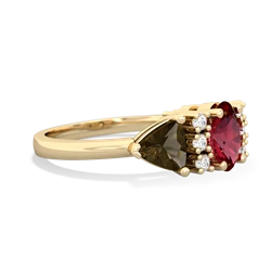 Lab Ruby Antique Style Three Stone 14K Yellow Gold ring R2186