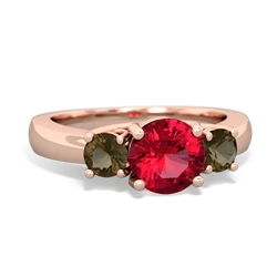 Lab Ruby Three Stone Round Trellis 14K Rose Gold ring R4018