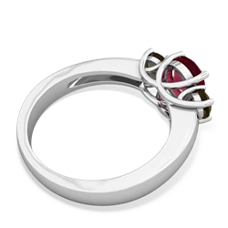 Lab Ruby Three Stone Round Trellis 14K White Gold ring R4018